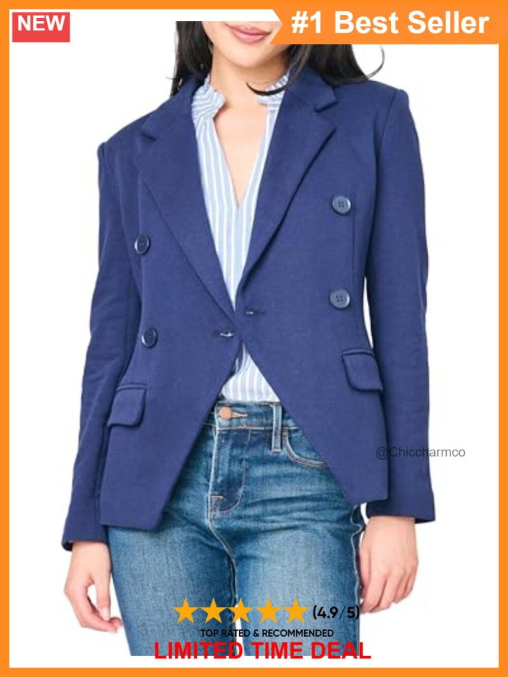 Double Breasted Blazer Cotton Polyester Slim Fit Peaked Lapel Workwear